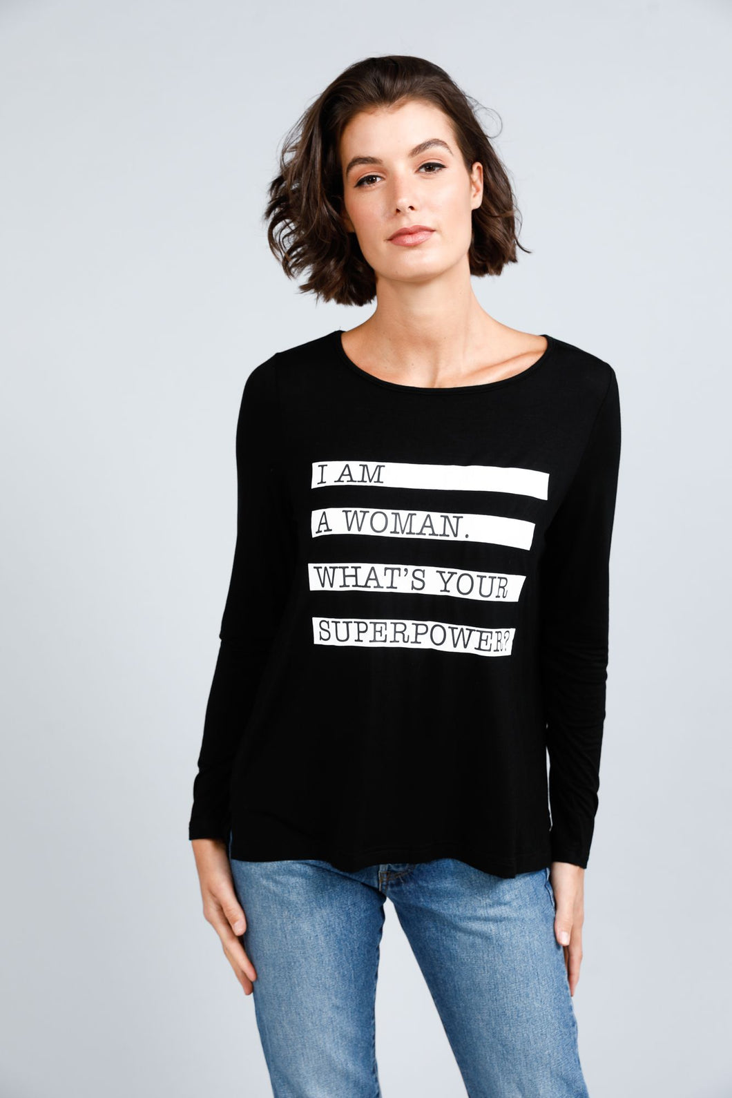 Slogo Long Sleeve Tee - I Am Woman - Black