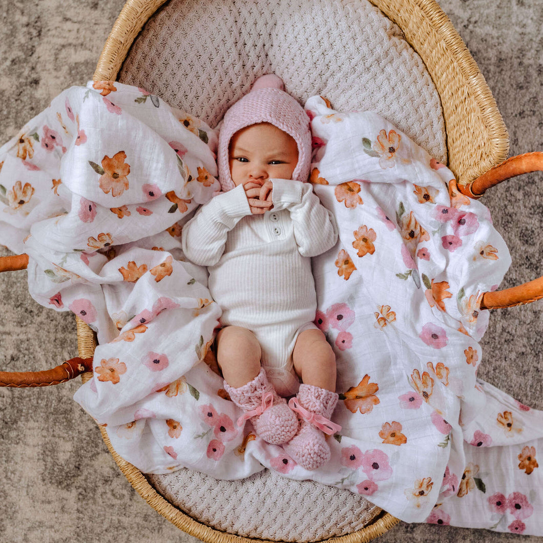 Pink Merino Wool Bonnet & Bootie Set