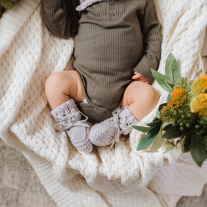 Grey Merino Wool Bonnet & Bootie Set