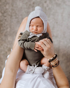 Grey Merino Wool Bonnet & Bootie Set