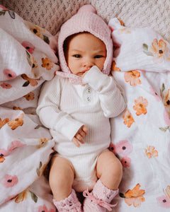 Pink Merino Wool Bonnet & Bootie Set