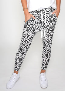 Sasha Joggers - White Leopard Print