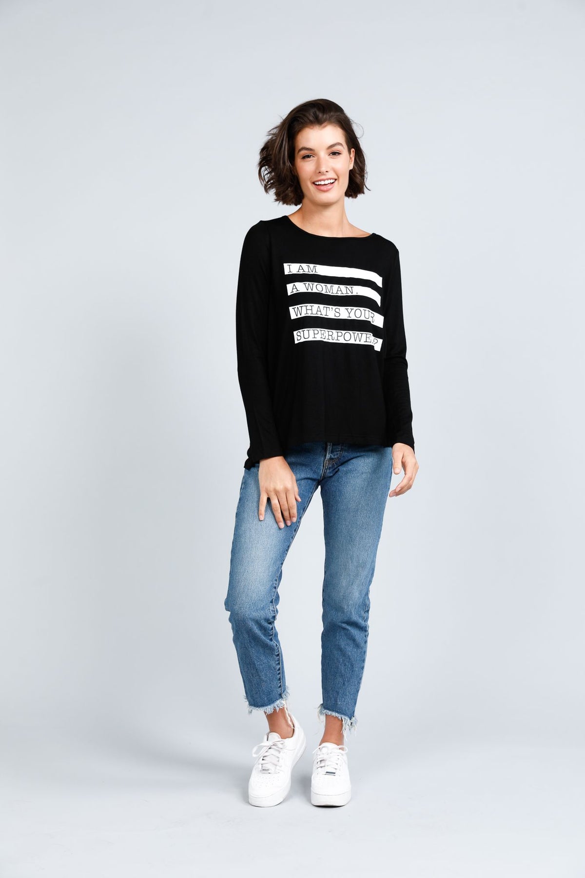 Slogo Long Sleeve Tee - I Am Woman - Black