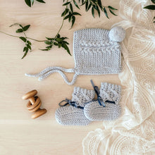 Load image into Gallery viewer, Blue Merino Wool Knitted Bonnet &amp; Bootie Set
