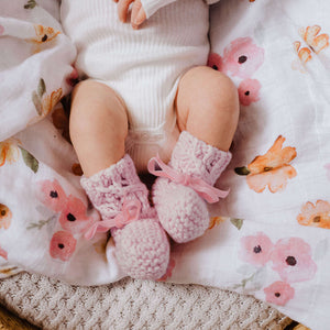 Pink Merino Wool Bonnet & Bootie Set