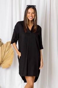 Carmine Linen Pocketed Shirt Dress