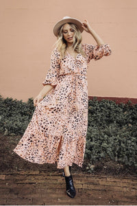 Nara Peach Dress Leopard Print