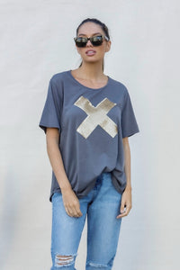 Xavier Bamboo Cotton Sequin Tee - Gunmetal/Gold