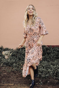 Nara Peach Dress Leopard Print