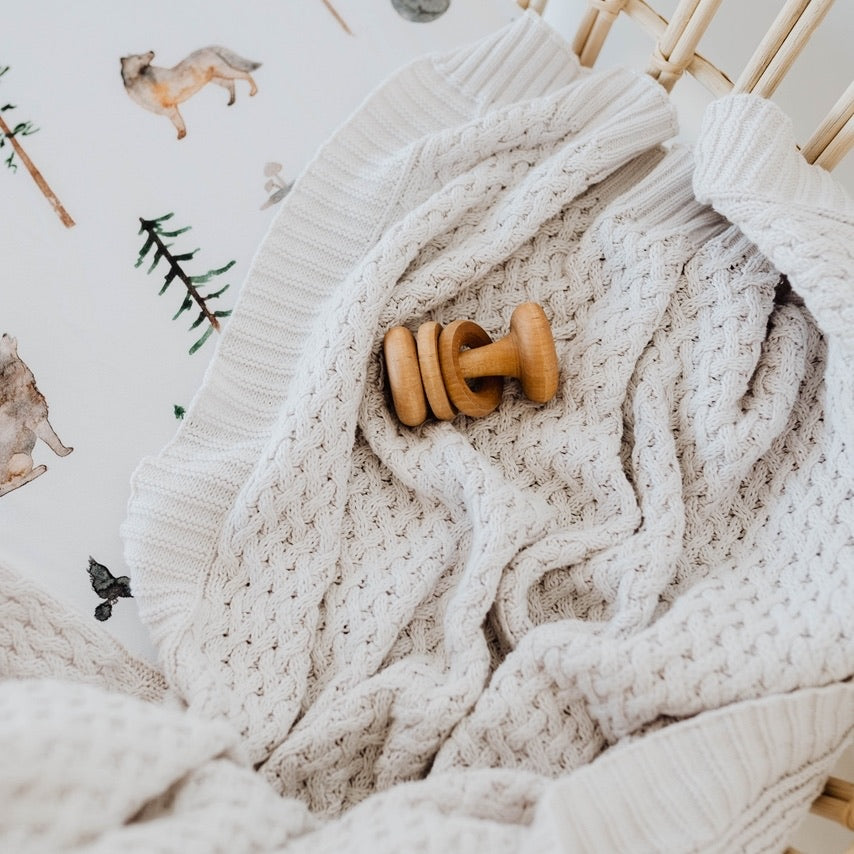 Warm Grey Diamond Knit Baby Blanket