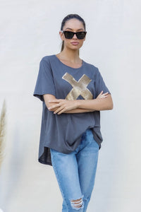 Xavier Bamboo Cotton Sequin Tee - Gunmetal/Gold