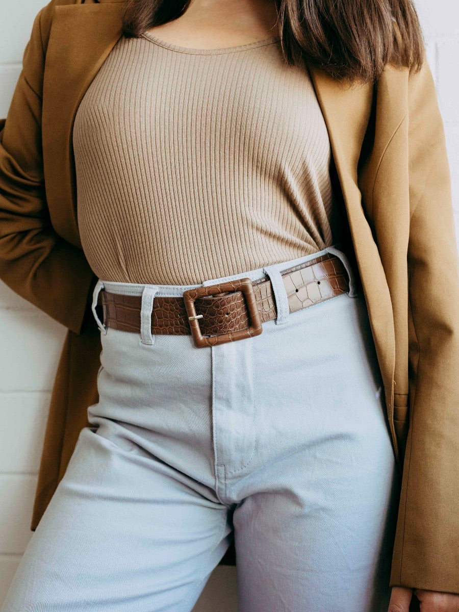 Croc Effect Jean Belt - Tan