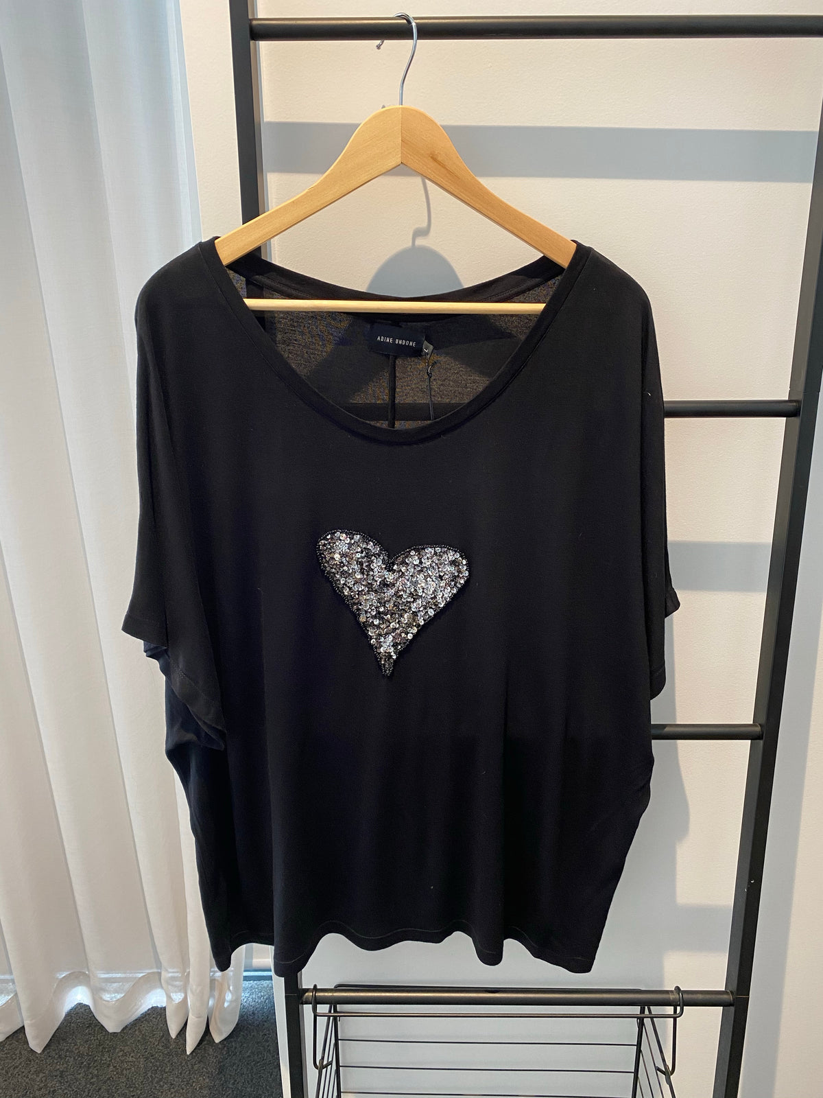 Adine Undone - Glitter Heart Tee - Black