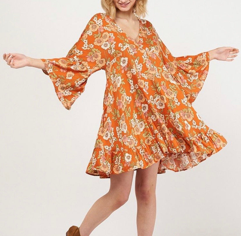 Label of Love Orange Floral Dress