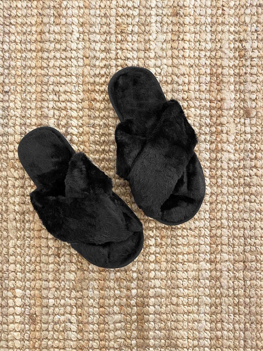 Skylar Fluffy Slippers - Black