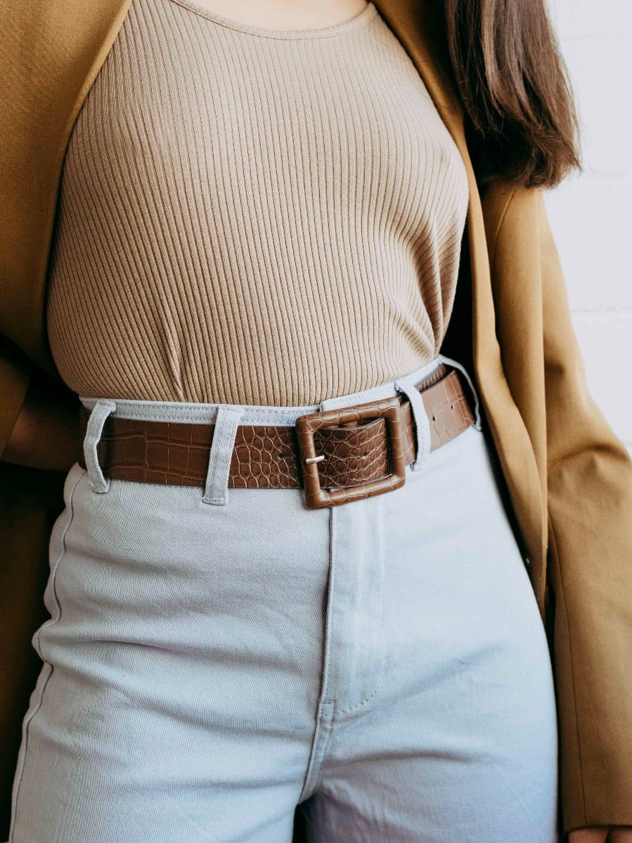 Croc Effect Jean Belt - Tan